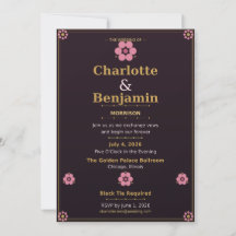 Floral Wedding Invitation Card — Pink & Gold Rose