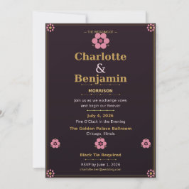  Floral Wedding Invitation Card — Pink & Gold Rose 招待状