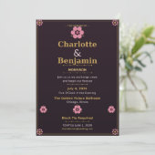  Floral Wedding Invitation Card — Pink & Gold Rose 招待状 (スタンド正面)