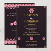 Floral Wedding Invitation Card — Pink & Gold Rose 招待状 (正面/裏面)