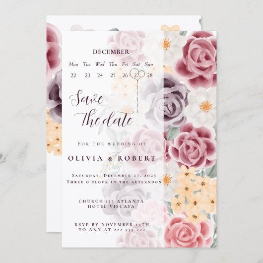 Floral wedding invitation combines romantic elegan 招待状 (正面/裏面)