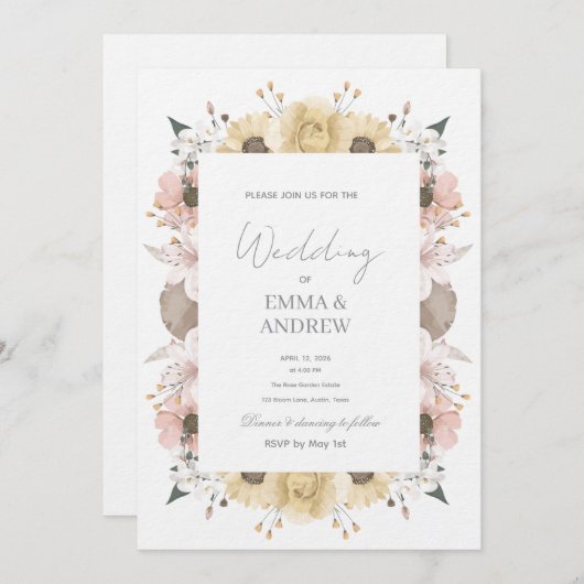 Floral Wedding Invitation – Elegant  招待状 (正面/裏面)