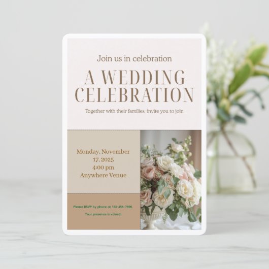 Floral Wedding Invitation-Elegant Botanical Design 招待状 (スタンド正面)