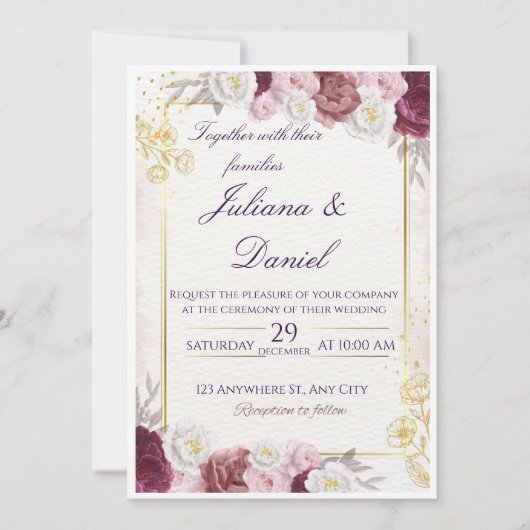 Floral Wedding Invitation – Elegant & Customizable 招待状 (正面)