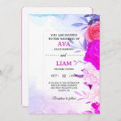 Floral Wedding Invitation in Blue & Turquoise 招待状 (正面/裏面)