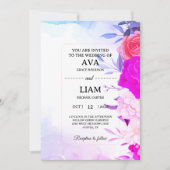 Floral Wedding Invitation in Blue & Turquoise 招待状 (正面)