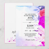 Floral Wedding Invitation in Blue & Turquoise 招待状 (正面/裏面)