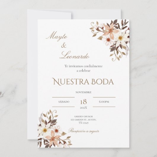  Floral wedding invitation in Spanish 招待状 (正面)