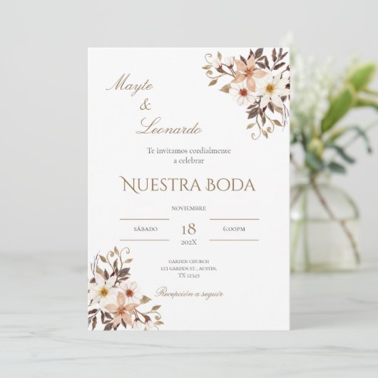  Floral wedding invitation in Spanish 招待状 (スタンド正面)