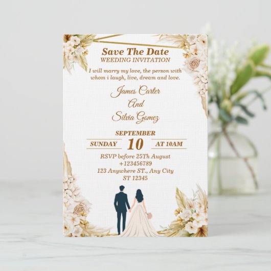 Floral Wedding Invitation – Modern invite card 招待状 (スタンド正面)