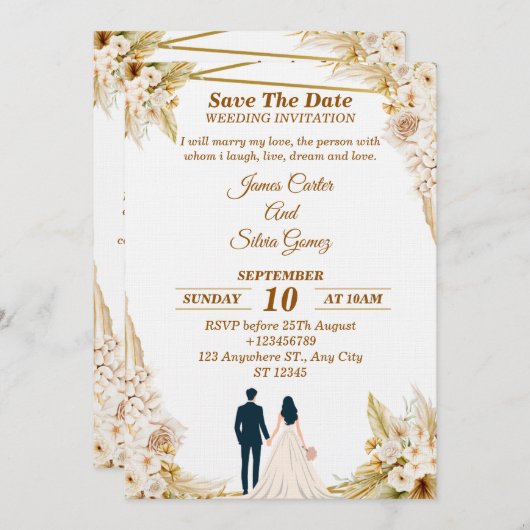 Floral Wedding Invitation – Modern invite card 招待状 (正面/裏面)