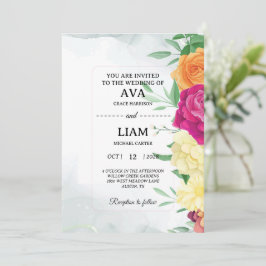 Floral Wedding Invitation with Modern Framed Text 招待状