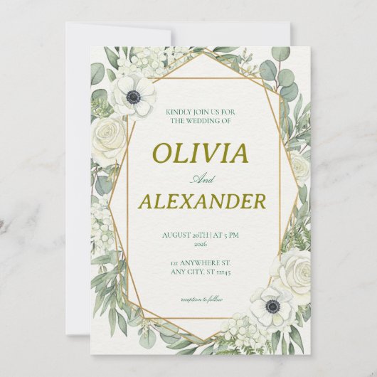 Floral Wedding Invitations Natural Green Plant 招待状 (正面)