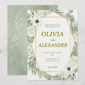 Floral Wedding Invitations Natural Green Plant 招待状 (正面/裏面)