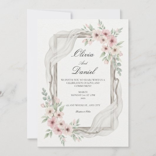 Floral Wedding Invitations Soft pink 招待状 (正面)