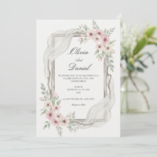 Floral Wedding Invitations Soft pink 招待状 (スタンド正面)