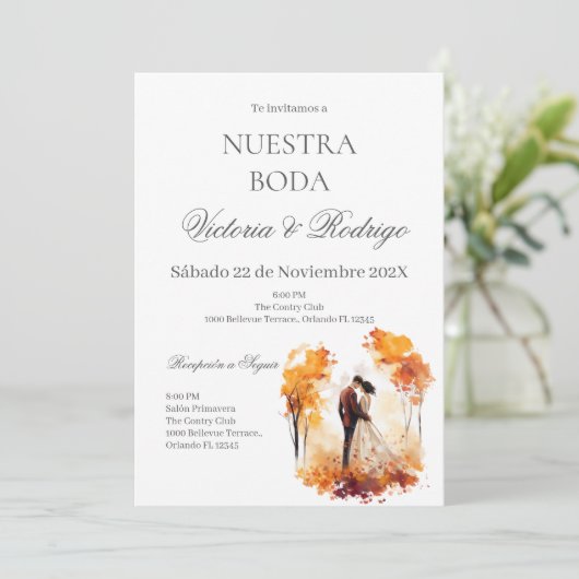 Floral Wedding invite in Spanish 招待状 (スタンド正面)