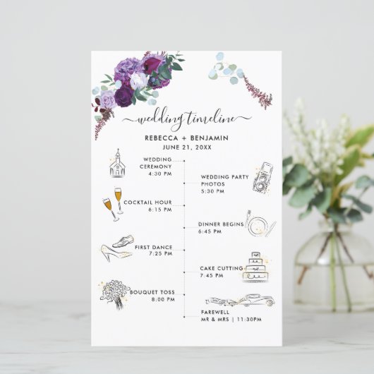 Floral Wedding Itinerary Program Card (スタンド正面)