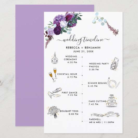 Floral Wedding Itinerary Program Card (正面/裏面)