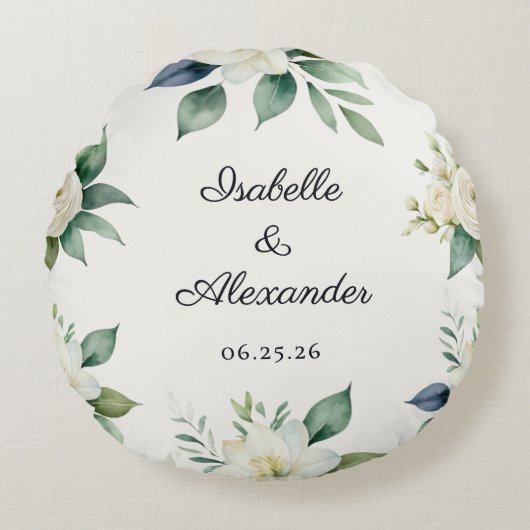 Floral Wedding Keepsake Elegant Decor Personalized ラウンドクッション (正面)