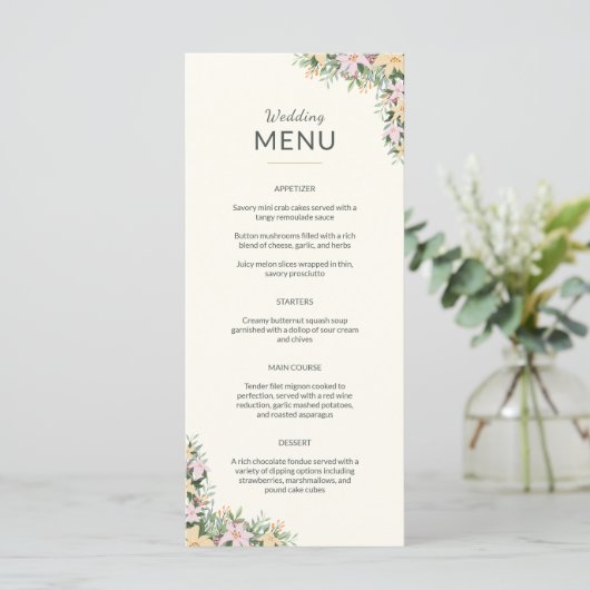 Floral wedding menu - boho style メニュー (スタンド正面)