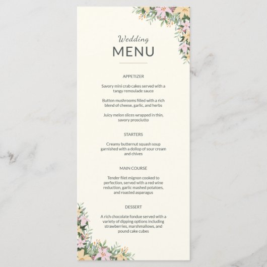 Floral wedding menu - boho style メニュー (正面)