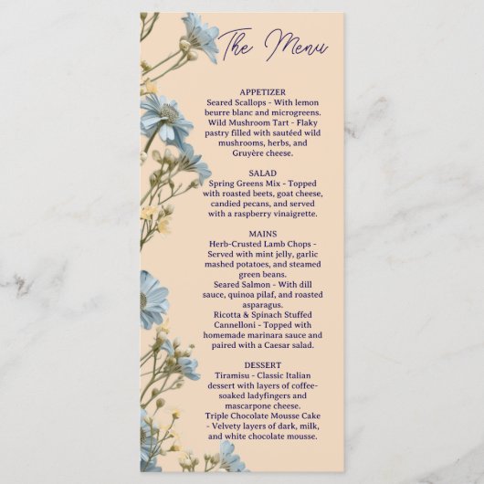 Floral Wedding Menu, Minimalist Menu, Elegant  メニュー (正面)