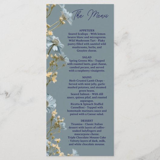 Floral Wedding Menu, Minimalist Menu, Elegant  メニュー (正面)