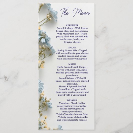 Floral Wedding Menu, Minimalist Menu, Elegant  メニュー (正面)