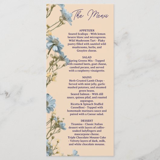 Floral Wedding Menu, Minimalist Menu, Elegant  メニュー (正面)