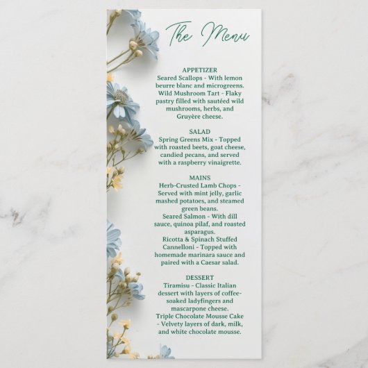 Floral Wedding Menu, Minimalist Menu, Elegant  メニュー (正面)