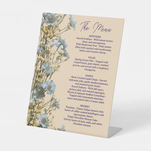 Floral Wedding Menu, Minimalist  Menu, Elegant 台座サイン (正面)