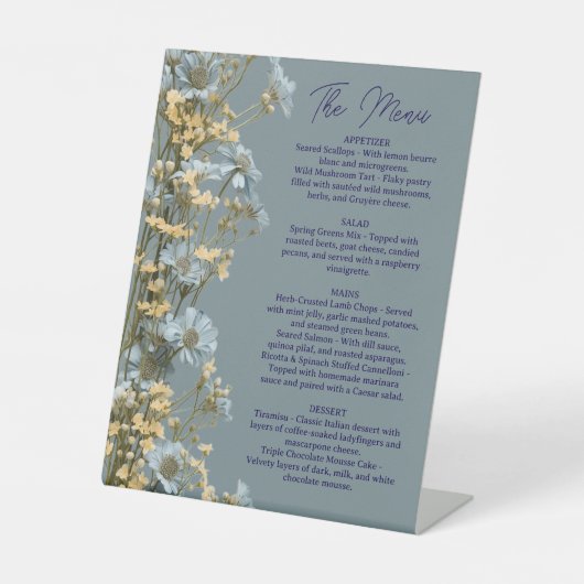 Floral Wedding Menu, Minimalist  Menu, Elegant 台座サイン (正面)