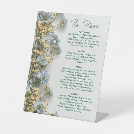 Floral Wedding Menu, Minimalist  Menu, Elegant 台座サイン (正面)