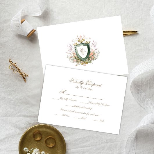 Floral Wedding Monogram Crest RSVP Card