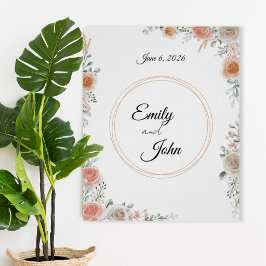 Floral Wedding Poster with Names and Date ポスター