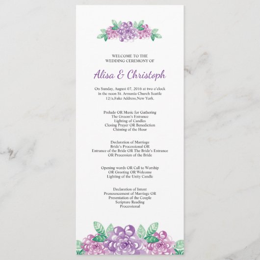 Floral Wedding Program Template プログラム (正面)