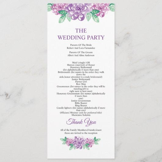 Floral Wedding Program Template プログラム (裏面)