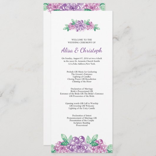 Floral Wedding Program Template プログラム (正面/裏面)