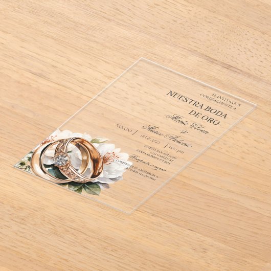 Floral wedding ring acrylic wedding  アクリル招待状 (レイダウン)