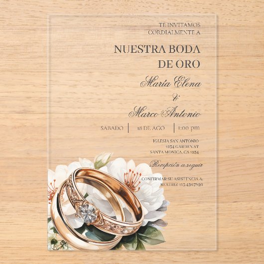 Floral wedding ring acrylic wedding  アクリル招待状 (正面)