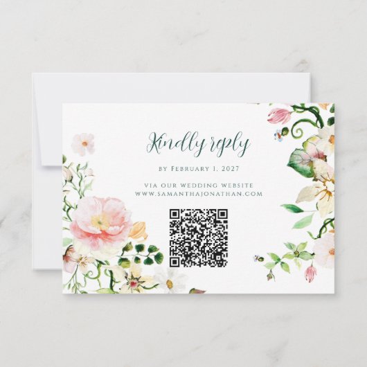 Floral Wedding RSVP Card with QR Code (裏面)