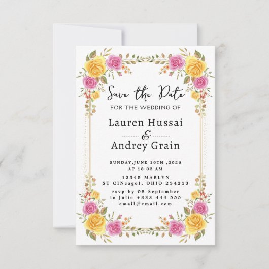 Floral Wedding Save the Date Invitation セーブザデート (正面)