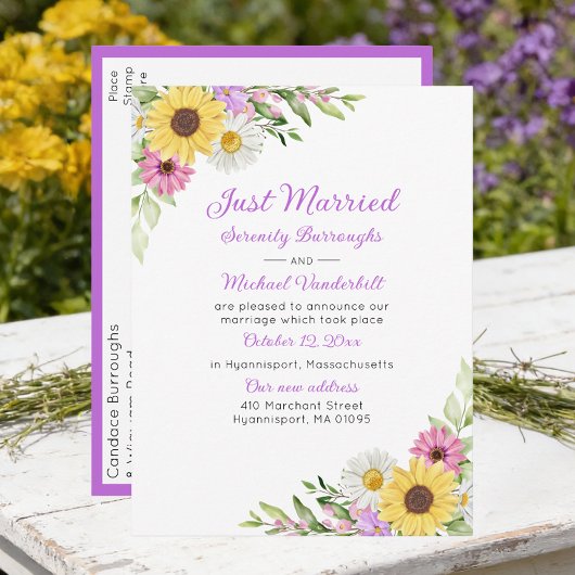 Floral Wedding Sunflower Daisy Rehearsal Dinner 案内ポストカード