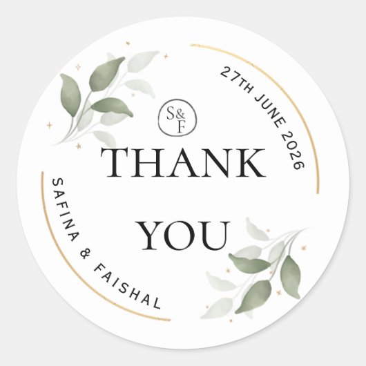 Floral Wedding Thank You Gift Round Sticker ラウンドシール (正面)