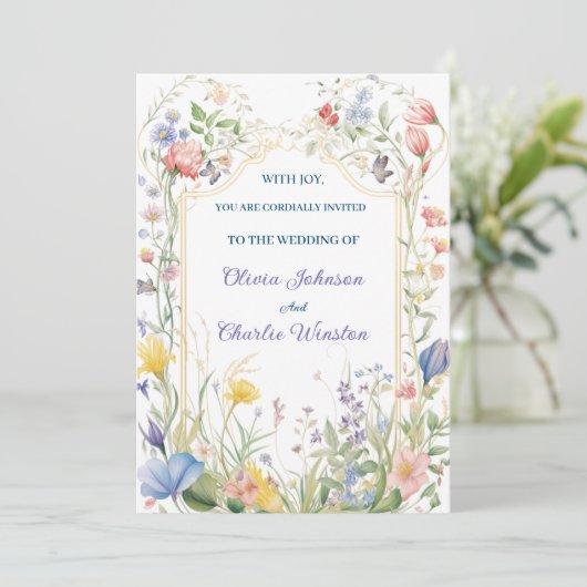 Floral Wedding Watercolor Botanical Spring Garden 招待状 (スタンド正面)