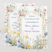 Floral Wedding Watercolor Botanical Spring Garden 招待状 (正面/裏面)