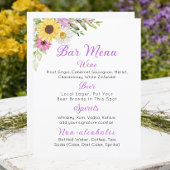 Floral Wedding Wildflower Sunflower Daisy Bar Menu