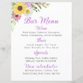 Floral Wedding Wildflower Sunflower Daisy Bar Menu (正面)