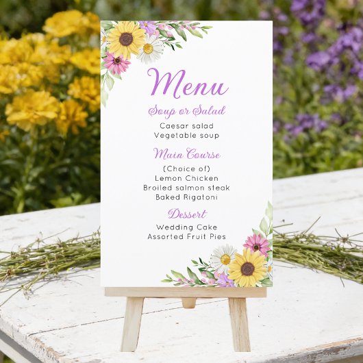 Floral Wedding Wildflower Sunflower Daisy Menu